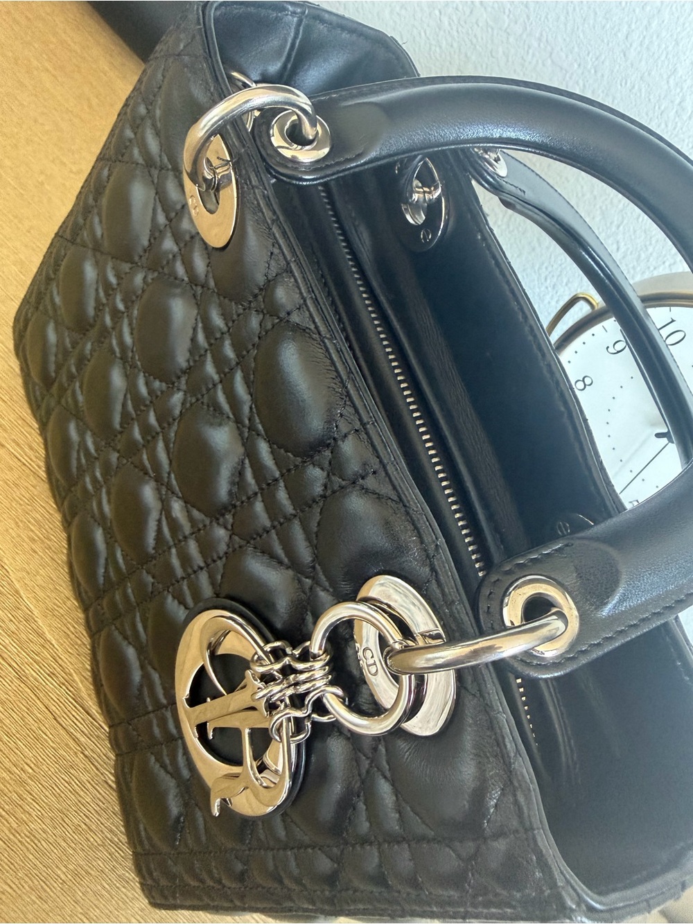Dior Black Quilted Leather Lady Dior Satchel with Silver 'CD' Charms medium size - Picture 17 of 17